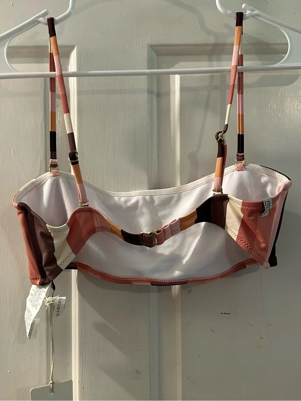 Rhythm Striped Bandeau Bikini Top in Pink, Brown, Cream, Orange